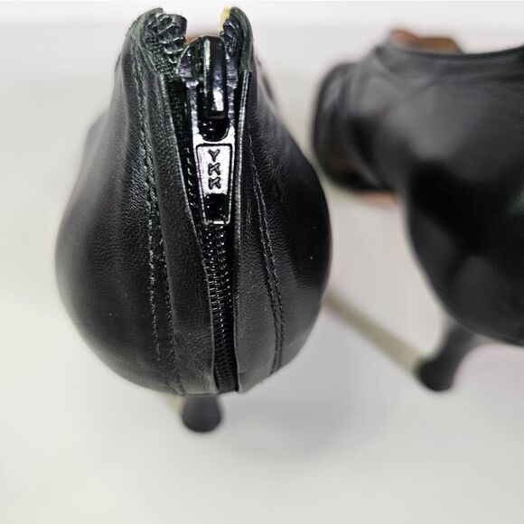 Corso Como Black Leather Draped Ruched Soft Zip Back Pumps Peep Toe Booties 8.5 - Picture 9 of 11